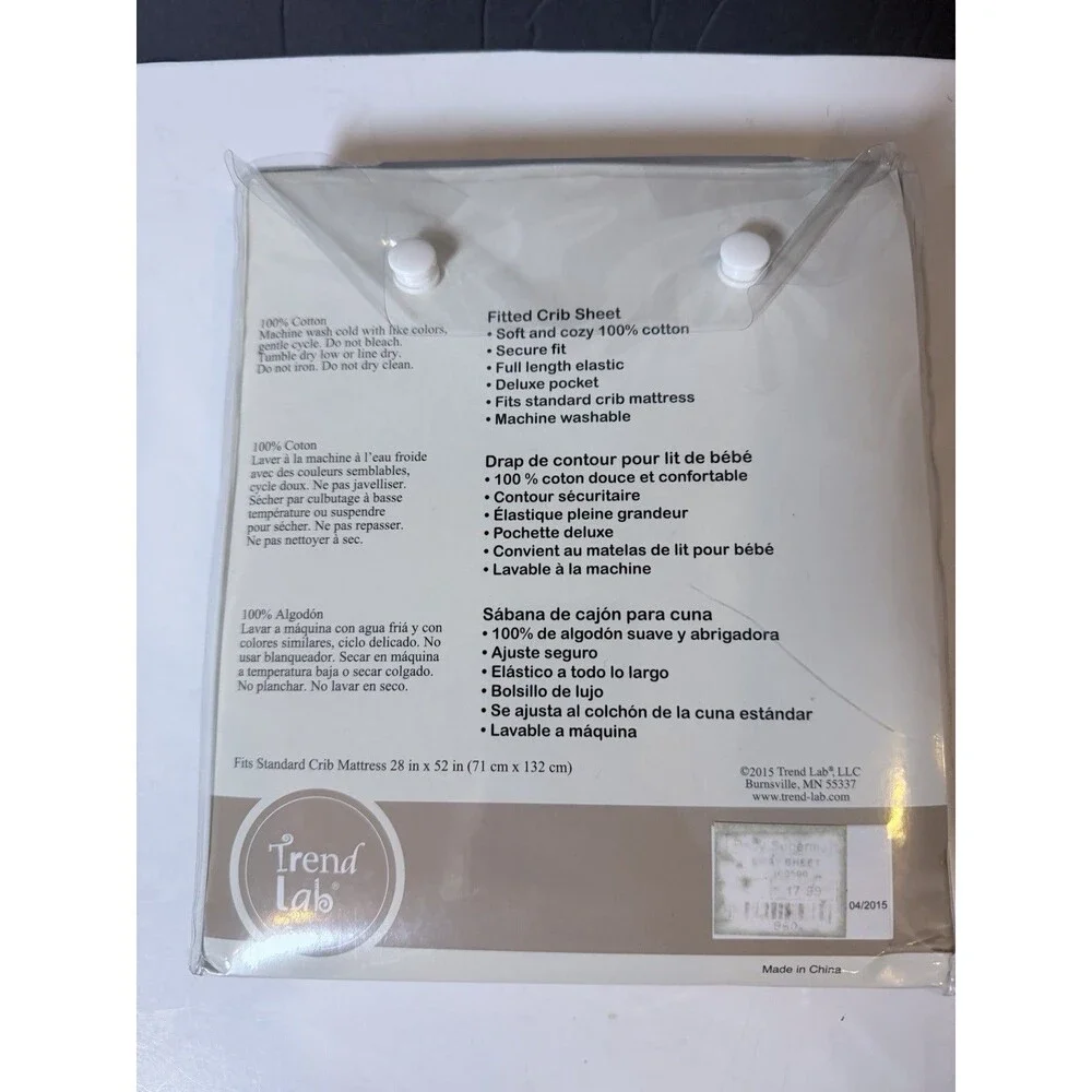 Trend Lab Gray Fitted Crib Sheet 100% Cotton Standard Crib Mattress 28x52 New